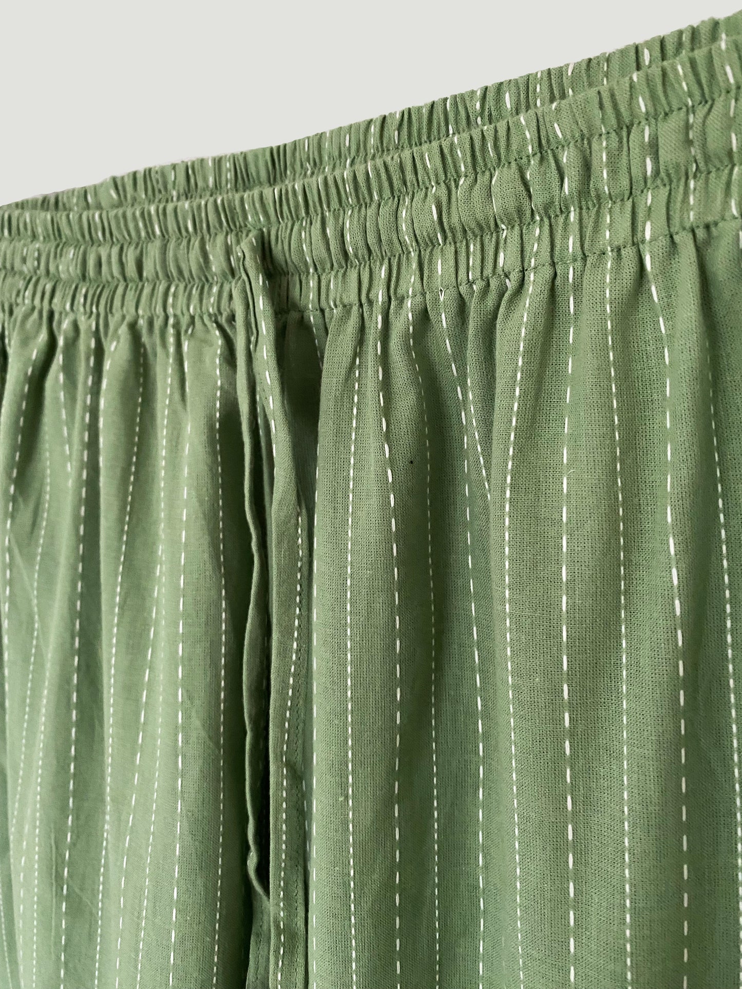 Green Handloom Long Pyjama Set