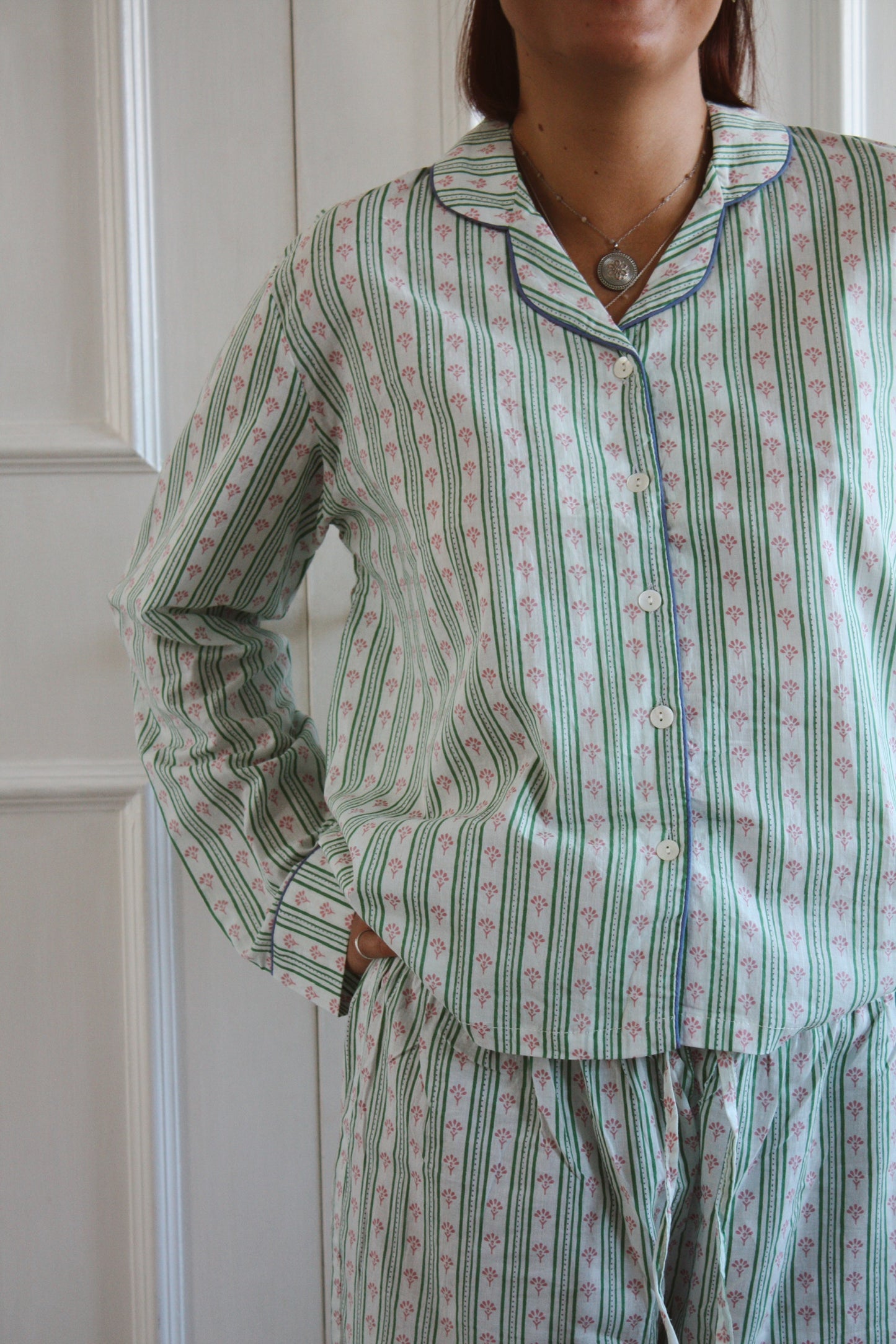 Green Stripe Long Pyjama Set