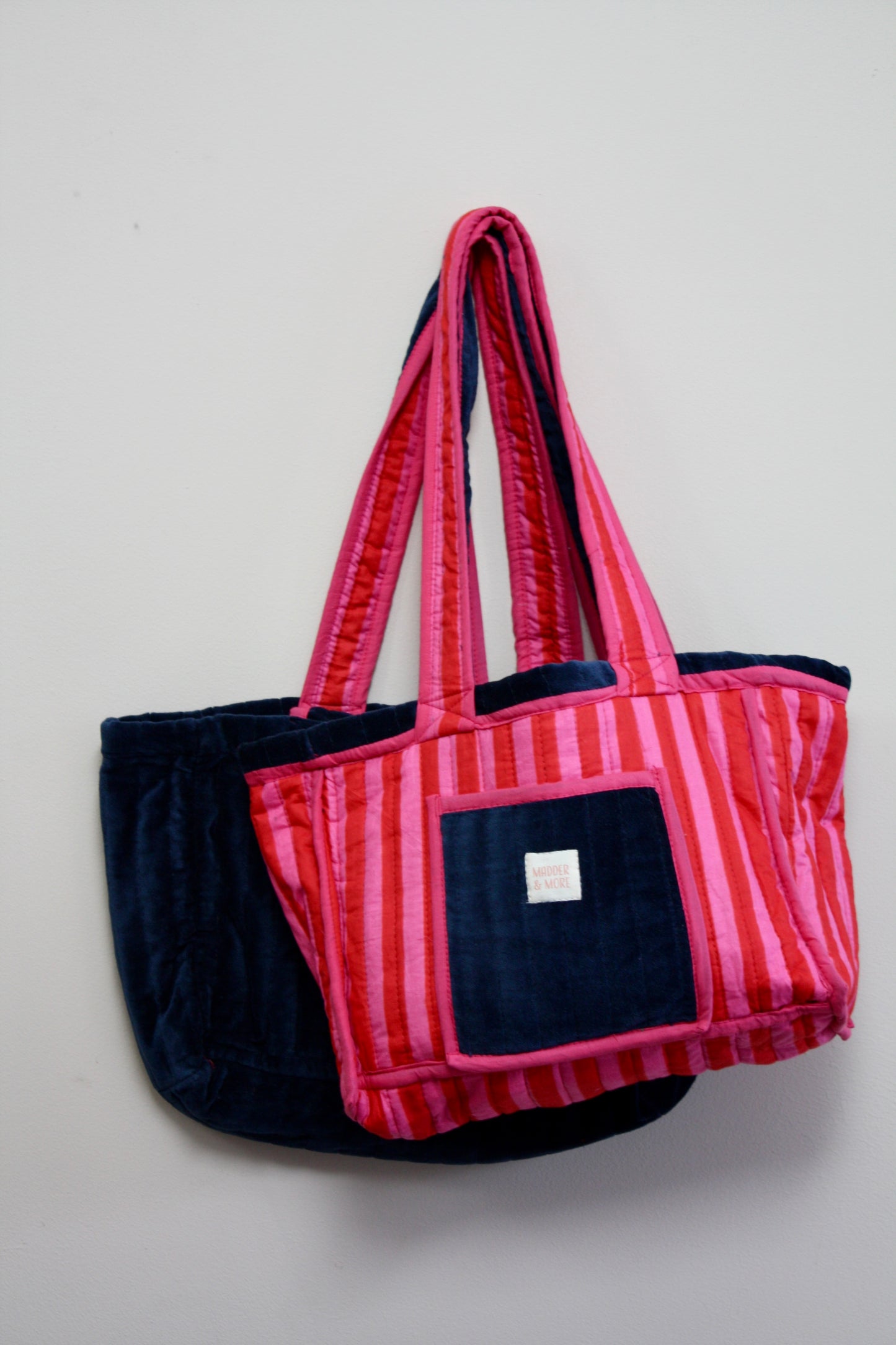 Navy & Pink Stripe Velvet Bag