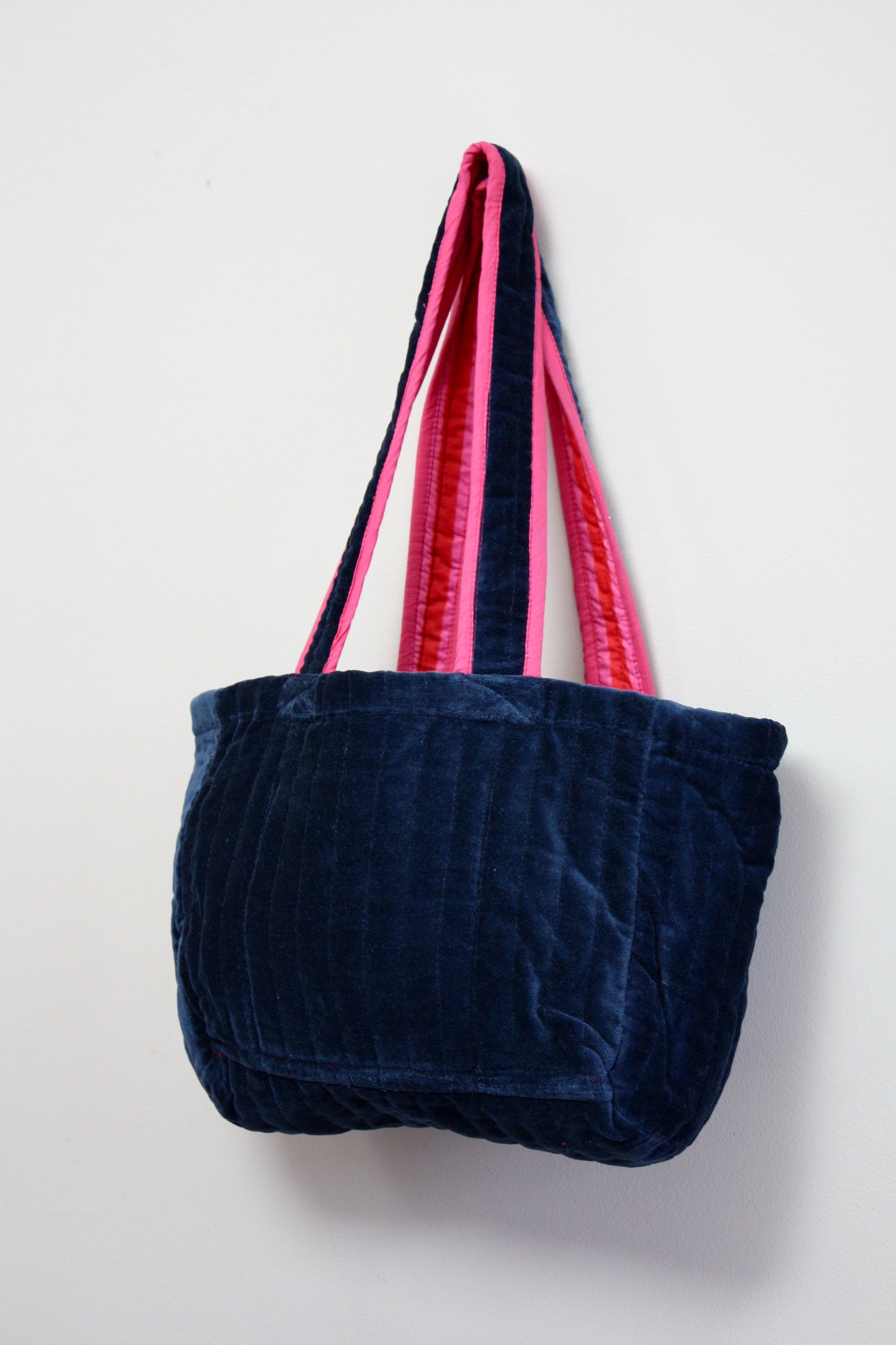 Navy & Pink Stripe Velvet Bag