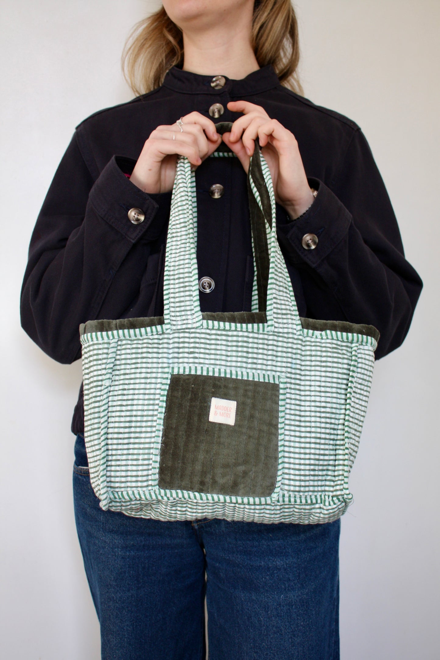 Green Gingham Velvet Bag