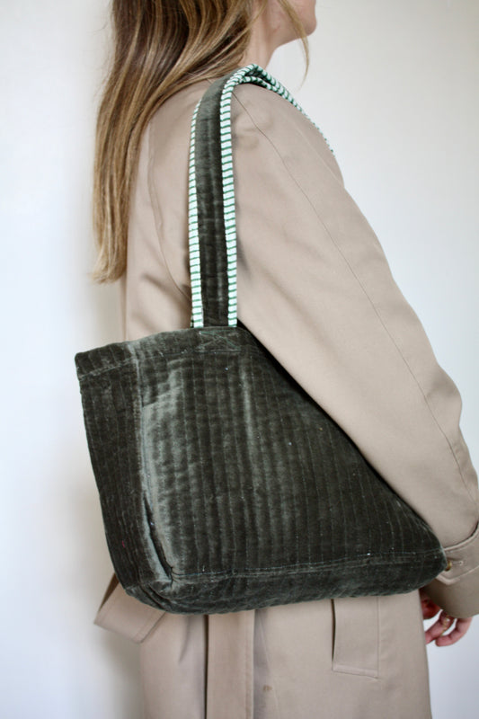 Green Gingham Velvet Bag