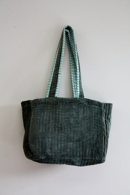 Green Gingham Velvet Bag