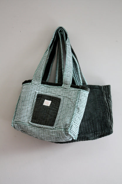 Green Gingham Velvet Bag