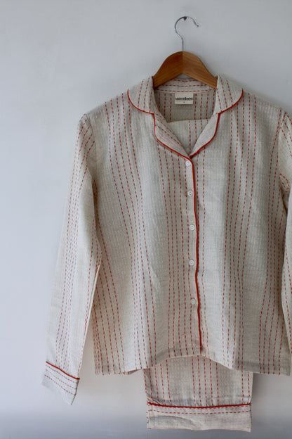 Handwoven Cotton Pyjamas - Orange Stitch