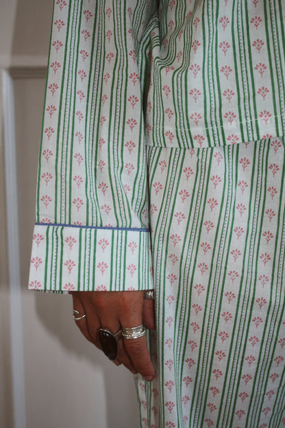 Green Stripe Long Pyjama Set