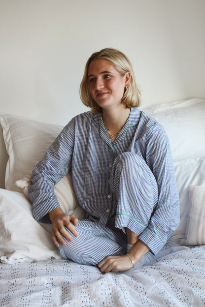 Blue Gingham Long Pyjama Set