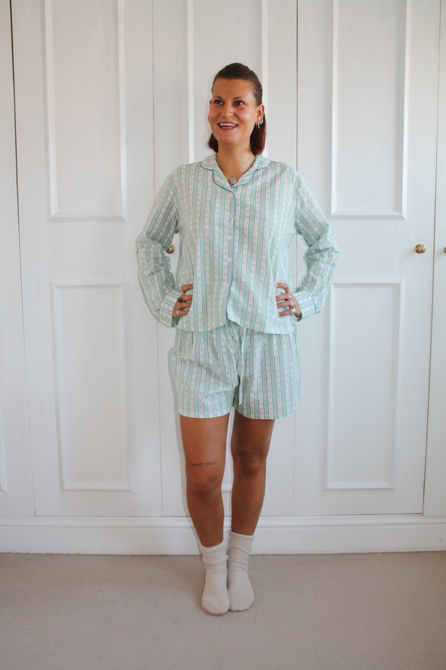 Green Stripe Short Pyjama Set